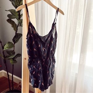 Marc By Mace Jacobs Silk Navy And Bird Graphic Swim Coverup Romper